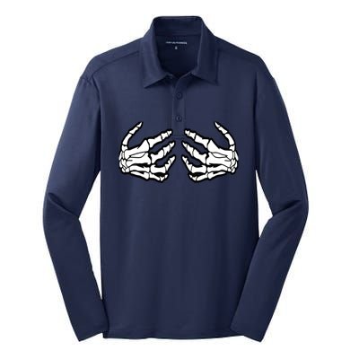 Best Adult Halloween Creepy Skeleton Hands - Funny Skeleton Silk Touch Performance Long Sleeve Polo