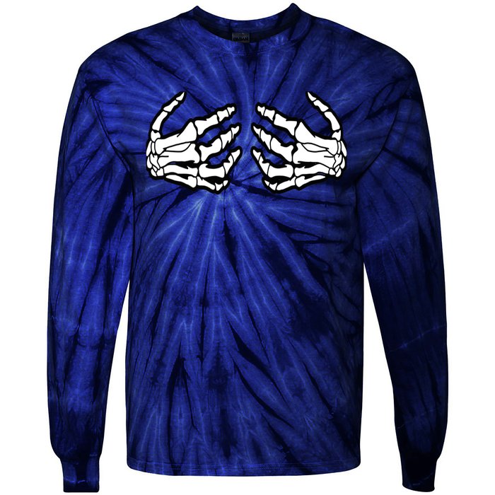 Best Adult Halloween Creepy Skeleton Hands - Funny Skeleton Tie-Dye Long Sleeve Shirt