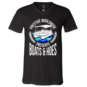 Boats And Hoes Funny Adult Humor Pontoon Party Gift V-Neck T-Shirt