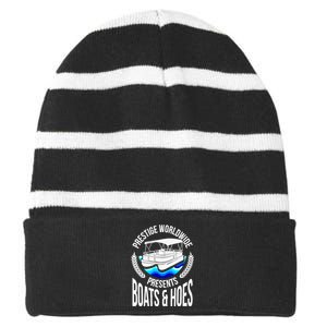 Boats And Hoes Funny Adult Humor Pontoon Party Gift Striped Beanie with Solid Band