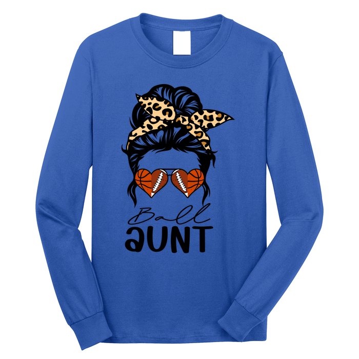 Ball Aunt Heart Messy Bun Football Basketball Aunt Gift Long Sleeve Shirt