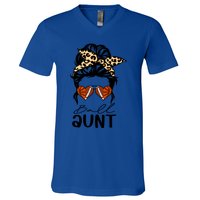 Ball Aunt Heart Messy Bun Football Basketball Aunt Gift V-Neck T-Shirt