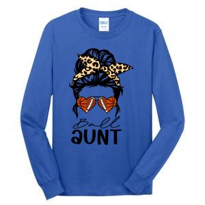 Ball Aunt Heart Messy Bun Football Basketball Aunt Gift Tall Long Sleeve T-Shirt