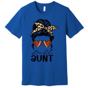 Ball Aunt Heart Messy Bun Football Basketball Aunt Gift Premium T-Shirt