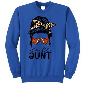 Ball Aunt Heart Messy Bun Football Basketball Aunt Gift Tall Sweatshirt