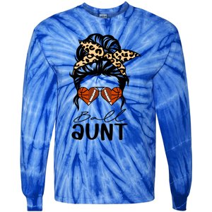 Ball Aunt Heart Messy Bun Football Basketball Aunt Gift Tie-Dye Long Sleeve Shirt