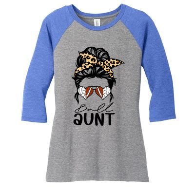 Ball Aunt Heart Messy Bun Football Volleyball Grammie Gift Women's Tri-Blend 3/4-Sleeve Raglan Shirt