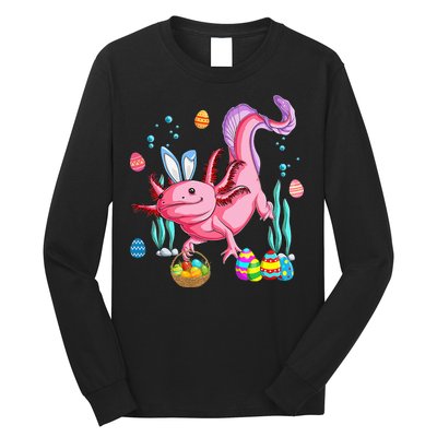 Bunny Axolotl Hunting Easter Eggs Basket Long Sleeve Shirt