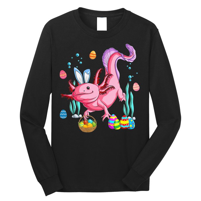 Bunny Axolotl Hunting Easter Eggs Basket Long Sleeve Shirt