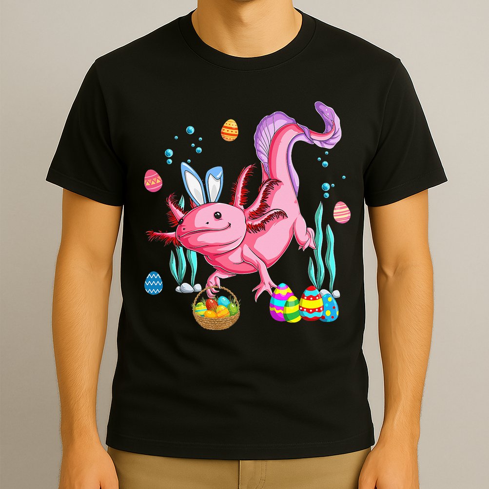 Bunny Axolotl Hunting Easter Eggs Basket T-Shirt