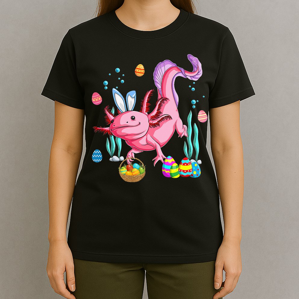 Bunny Axolotl Hunting Easter Eggs Basket T-Shirt