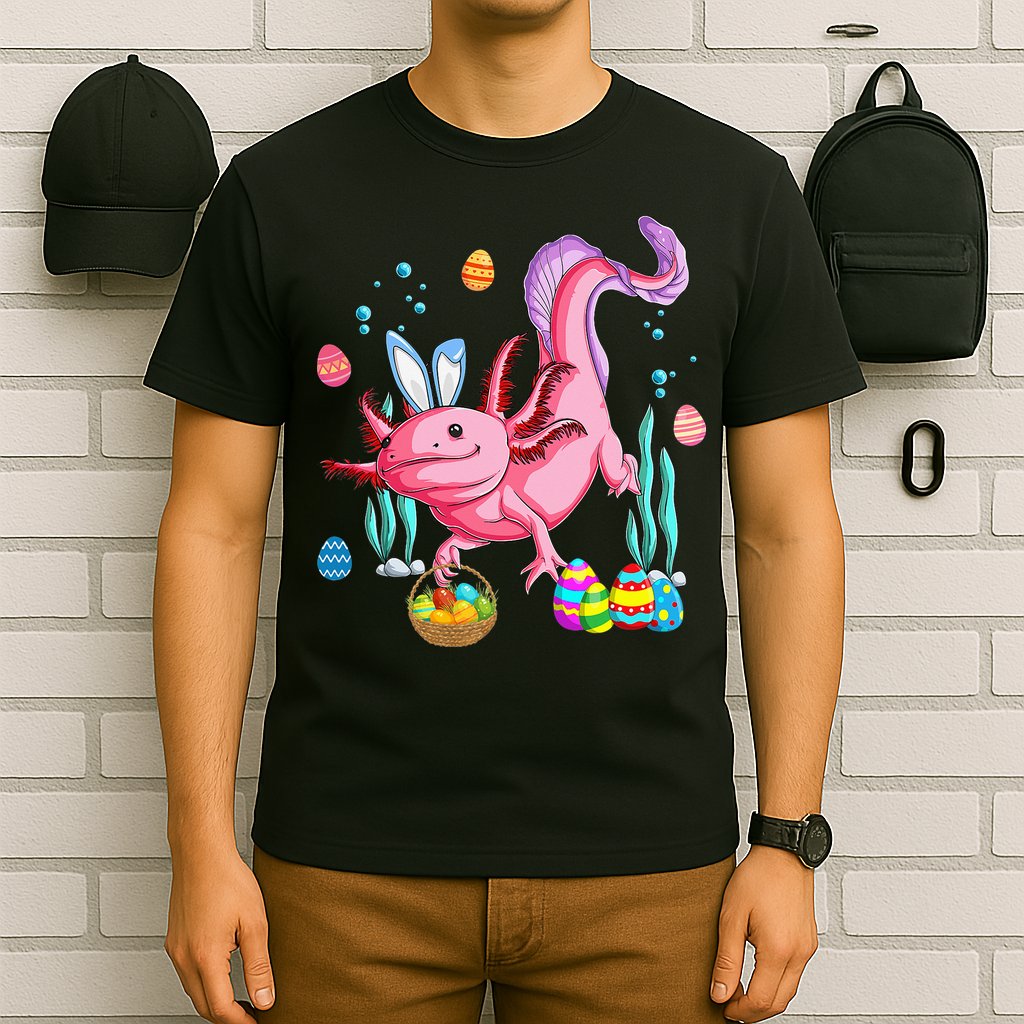 Bunny Axolotl Hunting Easter Eggs Basket T-Shirt