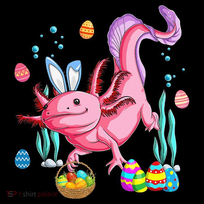 Bunny Axolotl Hunting Easter Eggs Basket Bucket Hat