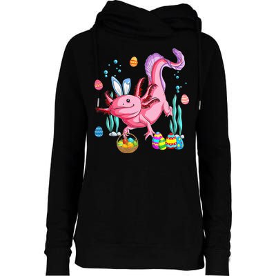 Bunny Axolotl Hunting Easter Eggs Basket Womens Funnel Neck Pullover Hood