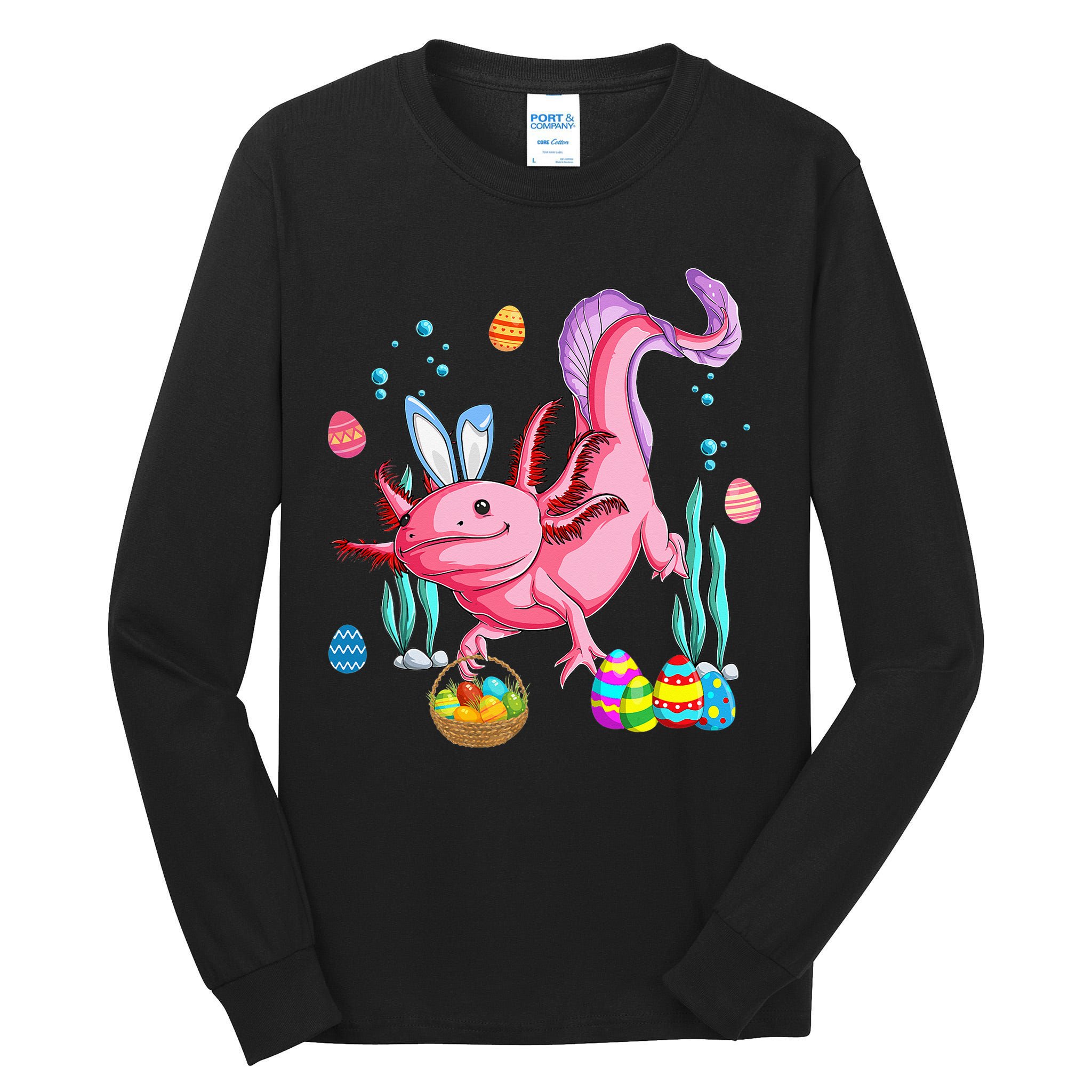 Bunny Axolotl Hunting Easter Eggs Basket Tall Long Sleeve T-Shirt