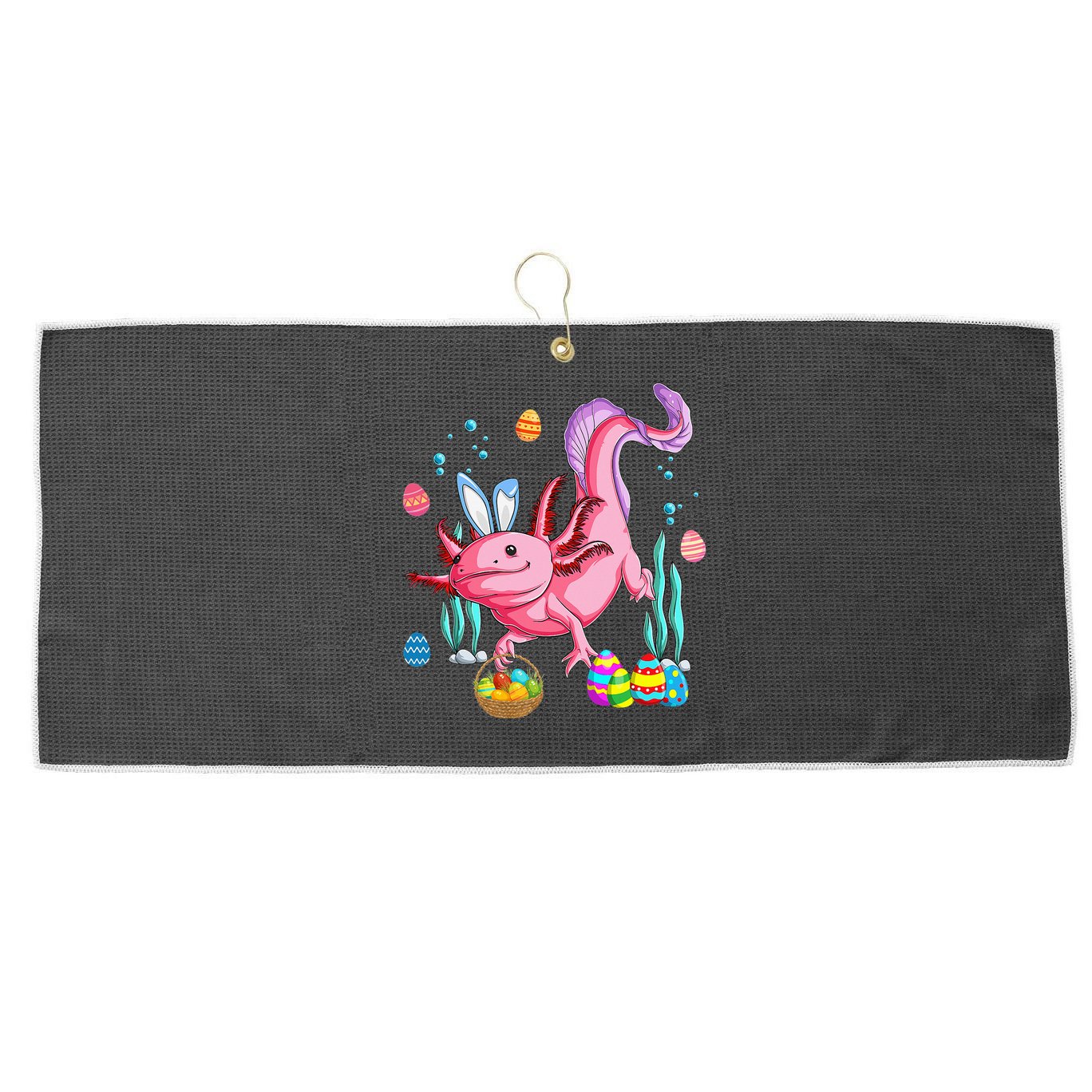 Bunny Axolotl Hunting Easter Eggs Basket Large Microfiber Waffle Golf Towel
