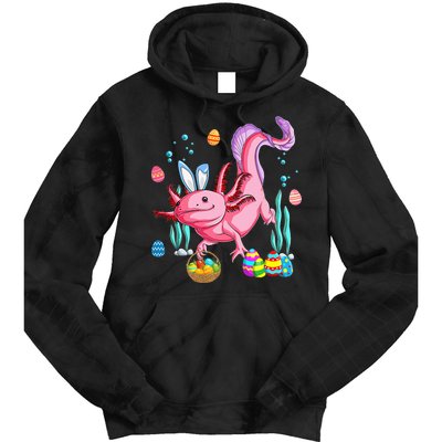 Bunny Axolotl Hunting Easter Eggs Basket Tie Dye Hoodie