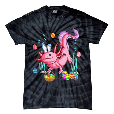 Bunny Axolotl Hunting Easter Eggs Basket Tie-Dye T-Shirt