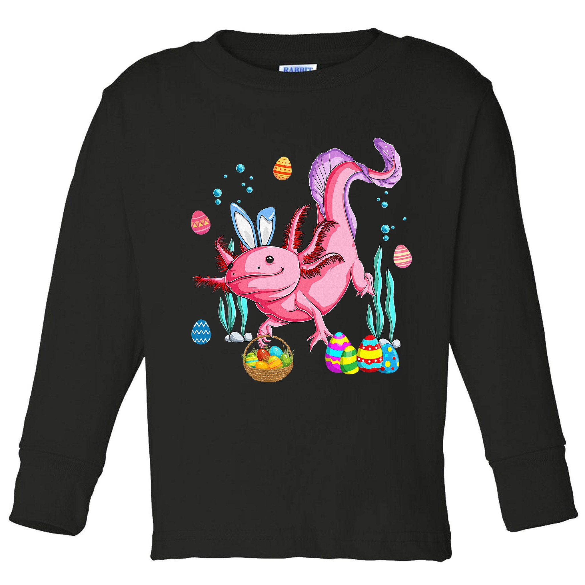 Bunny Axolotl Hunting Easter Eggs Basket Toddler Long Sleeve Shirt