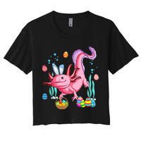 Bunny Axolotl Hunting Easter Eggs Basket Women's Crop Top Tee