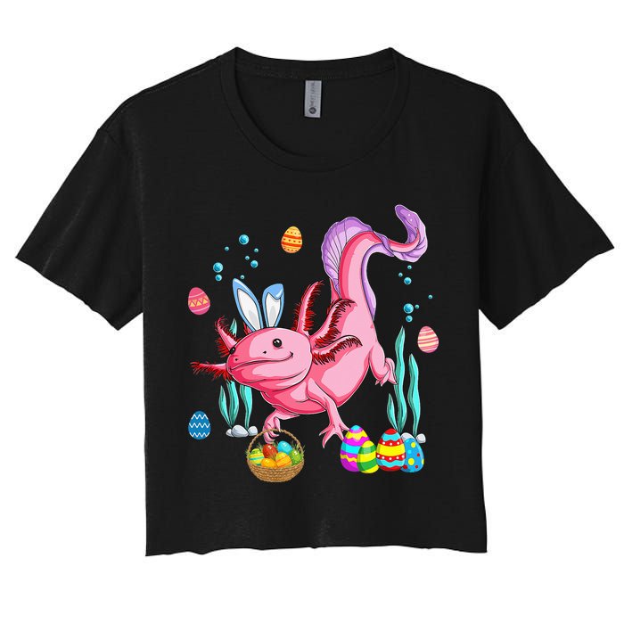 Bunny Axolotl Hunting Easter Eggs Basket Women's Crop Top Tee