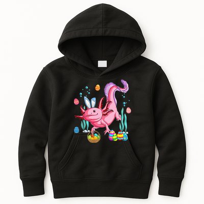Bunny Axolotl Hunting Easter Eggs Basket Kids Hoodie