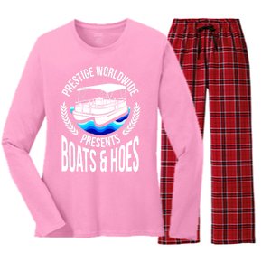 Boats And Hoes Funny Adult Humor Pontoon Party Gift Funny Gift Women's Long Sleeve Flannel Pajama Set 