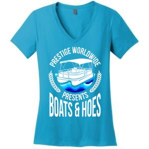 Boats And Hoes Funny Adult Humor Pontoon Party Gift Funny Gift Women's V-Neck T-Shirt