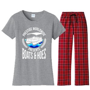 Boats And Hoes Funny Adult Humor Pontoon Party Gift Funny Gift Women's Flannel Pajama Set