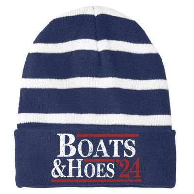 Boats And Hoes 2024 Funny Summer Beach Vacation Striped Beanie with Solid Band