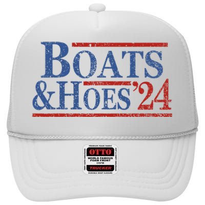 Boats And Hoes 2024 Funny Summer Beach Vacation High Crown Mesh Back Trucker Hat