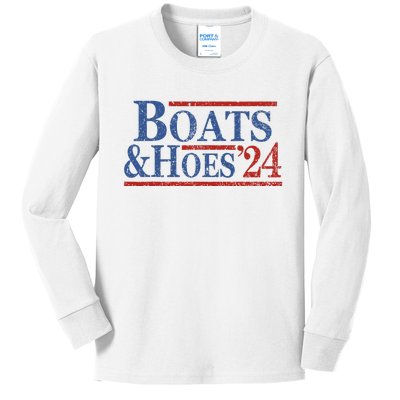 Boats And Hoes 2024 Funny Summer Beach Vacation Kids Long Sleeve Shirt