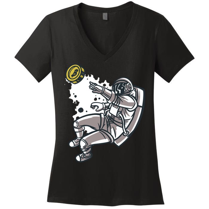 Bitcoin Astronaut In Space Women's V-Neck T-Shirt