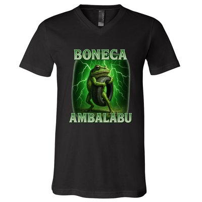 Boneca Ambalabu Italian Brainrot Frog Meme V-Neck T-Shirt