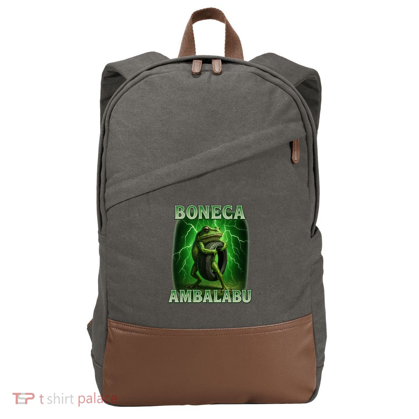 Boneca Ambalabu Italian Brainrot Frog Meme Cotton Canvas Backpack