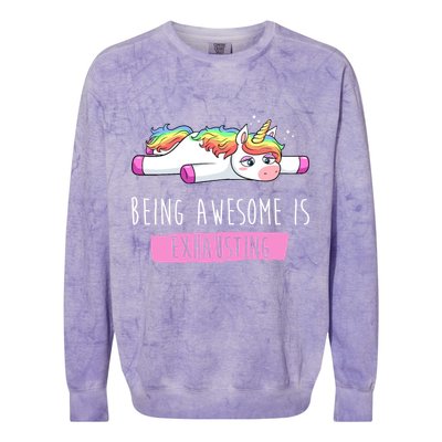 Being Awesome Is Exhausting Funny Unicorn Colorblast Crewneck Sweatshirt