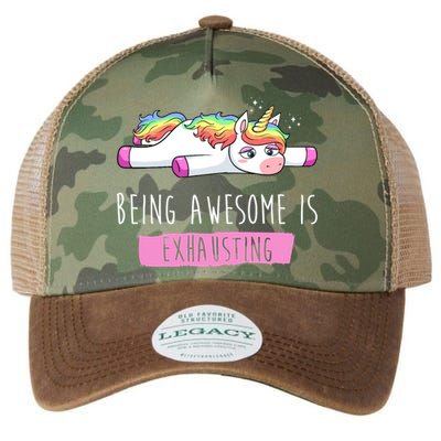 Being Awesome Is Exhausting Funny Unicorn Legacy Tie Dye Trucker Hat