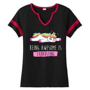 Being Awesome Is Exhausting Funny Unicorn Ladies Halftime Notch Neck Tee