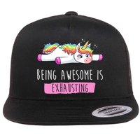 Being Awesome Is Exhausting Funny Unicorn Flat Bill Trucker Hat