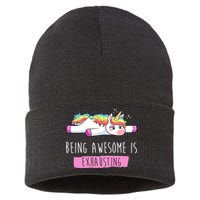 Being Awesome Is Exhausting Funny Unicorn Sustainable Knit Beanie