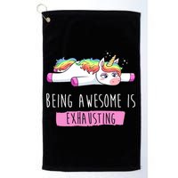 Being Awesome Is Exhausting Funny Unicorn Golf Towel
