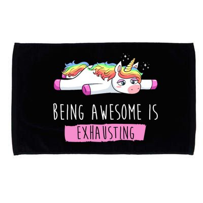 Being Awesome Is Exhausting Funny Unicorn Microfiber Hand Towel