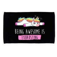 Being Awesome Is Exhausting Funny Unicorn Microfiber Hand Towel