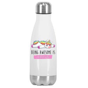 Being Awesome Is Exhausting Funny Unicorn Stainless Steel Insulated Water Bottle