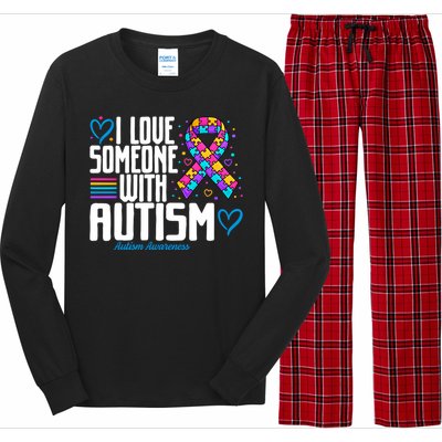 Blue Autism I Love Someone With Autism Awareness Funny Gift Long Sleeve Pajama Set