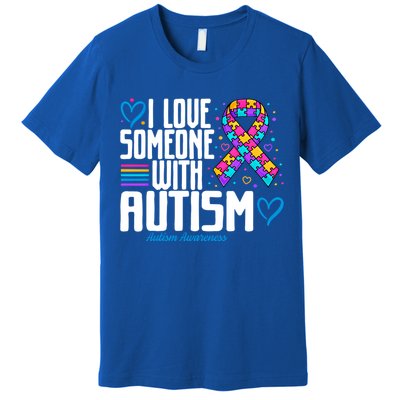 Blue Autism I Love Someone With Autism Awareness Funny Gift Premium T-Shirt