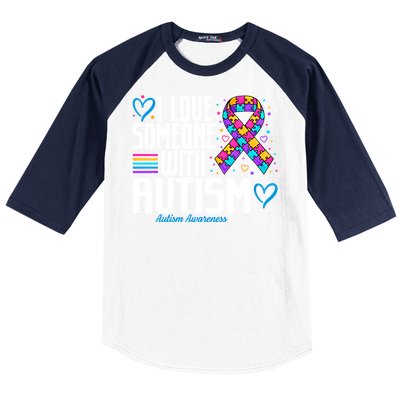 Blue Autism I Love Someone With Autism Awareness Funny Gift Baseball Sleeve Shirt