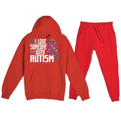 Blue Autism I Love Someone With Autism Awareness Funny Gift Premium Hooded Sweatsuit Set