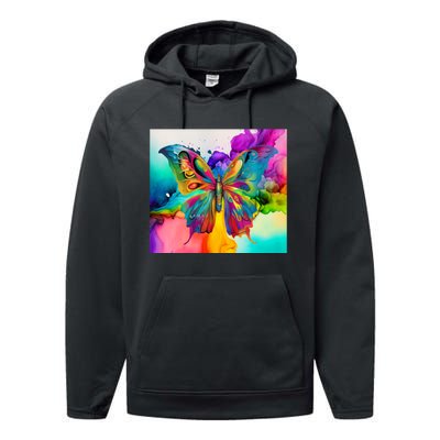 Butterfly Alcohol Ink Tumbler Performance Fleece Hoodie