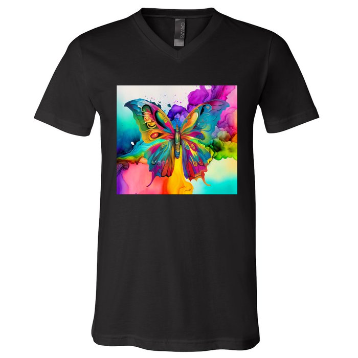 Butterfly Alcohol Ink Tumbler V-Neck T-Shirt